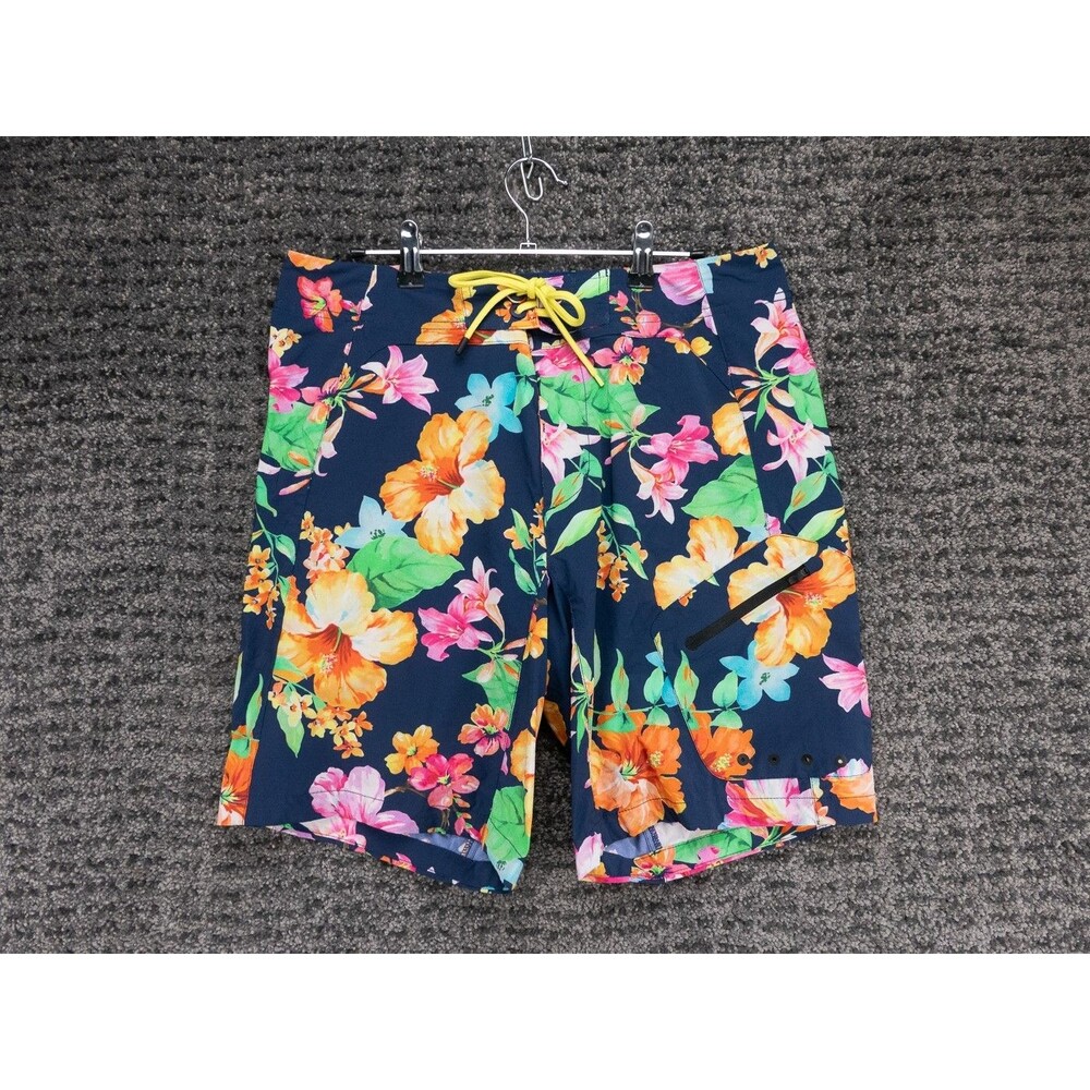 Polo Ralph Lauren Board Shorts Mens 32 Navy Blue Floral Print Stretch Beach Surf